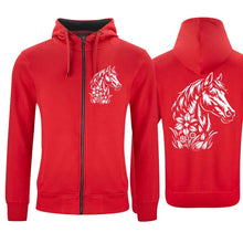 Charger l'image dans la galerie, Kapuzenjacke mit Pferd, rot, Brust & Rücken