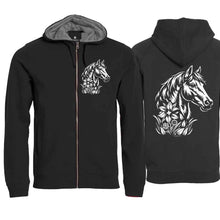 Charger l'image dans la galerie, Kapuzenjacke mit Pferd, Schwarz, Brust & Rücken