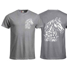 Lade das Bild in den Galerie-Viewer, T-Shirt Pferd im Swissnesslook, grau, Brust, Rücken