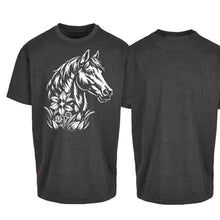Lade das Bild in den Galerie-Viewer, Oversize T-Shirt mit Pferd, Grau, Brust gross