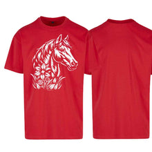 Lade das Bild in den Galerie-Viewer, Oversize T-Shirt mit Pferd, Rot, Brust gross