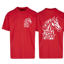 Lade das Bild in den Galerie-Viewer, Oversize T-Shirt mit Pferd, Rot, Brust, Rücken