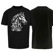 Lade das Bild in den Galerie-Viewer, Oversize T-Shirt mit Pferd, Schwarz, Brust gross