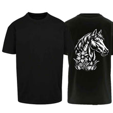 Lade das Bild in den Galerie-Viewer, Oversize T-Shirt mit Pferd, Schwarz, Rücken