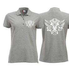 Lade das Bild in den Galerie-Viewer, Polo Damen Graumeliert mit Schweizer Kuh