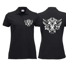Lade das Bild in den Galerie-Viewer, Polo Damen Schwarz mit Schweizer Kuh