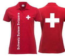 Lade das Bild in den Galerie-Viewer, Polo Damen mit Schweizerkreuz und Text Schweiz Suisse Svizzera