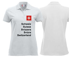 Lade das Bild in den Galerie-Viewer, Polo Damen White Edition mit Schweizerkreuz und Text Schweizer Pass