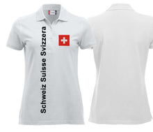 Lade das Bild in den Galerie-Viewer, Polo Damen White Edition mit Schweizerkreuz und Text Schweiz Suisse Svizzera