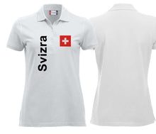 Lade das Bild in den Galerie-Viewer, Polo Damen White Edition mit Schweizerkreuz und Text Svizera
