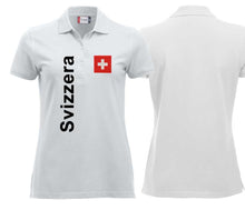 Lade das Bild in den Galerie-Viewer, Polo Damen White Edition mit Schweizerkreuz und Text Svizzera