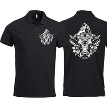 Lade das Bild in den Galerie-Viewer, Polo Schwarz Unisex mit Schweizer Kuh vor dem Matterhorn