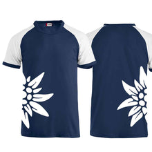 Load image into Gallery viewer, Raglan T-shirt Edelweiss, navy, Edelweiss side