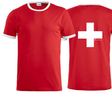 Load image into Gallery viewer, Raglan T-Shirt Rot zum selber Designen, Schweizerkreuz Rücken