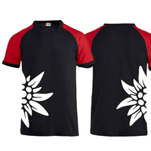 Load image into Gallery viewer, Edelweiss raglan T-shirt, black, Edelweiss side