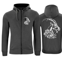 Lade das Bild in den Galerie-Viewer, Kapuzenjacke Steinbock Unisex, Anthrazit, Brust und Rücken