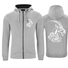 Lade das Bild in den Galerie-Viewer, Kapuzenjacke Steinbock Unisex, Graumeliert, Brust und Rücken