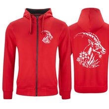 Lade das Bild in den Galerie-Viewer, Kapuzenjacke Steinbock Unisex, rot, Brust und Rücken