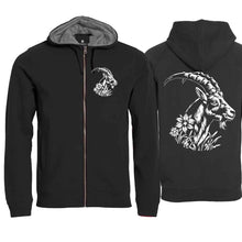 Lade das Bild in den Galerie-Viewer, Kapuzenjacke Steinbock Unisex, Schwarz, Brust und Rücken