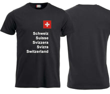 Lade das Bild in den Galerie-Viewer, T-Shirt Unisex Schwarz mit Schweizerkreuz und Text Schweizer Pass
