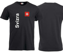 Lade das Bild in den Galerie-Viewer, T-Shirt Unisex Schwarz mit Schweizerkreuz und Text Svizra