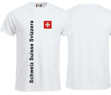 Lade das Bild in den Galerie-Viewer, T-Shirt Weiss mit Schweizerkreuz und Text Schweiz Suisse Svizzera