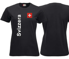 Lade das Bild in den Galerie-Viewer, T-Shirt Damen Schwarz mit Schweizerkreuz und Text Svizzera