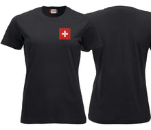 Lade das Bild in den Galerie-Viewer, T-Shirt Damen Schwarz mit Schweizerkreuz