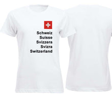 Lade das Bild in den Galerie-Viewer, T-Shirt Weiss Damen mit Schweizerkreuz und Text Schweizer Pass