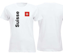 Lade das Bild in den Galerie-Viewer, T-Shirt Weiss Damen mit Schweizerkreuz und Text Suisse