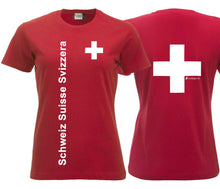 Lade das Bild in den Galerie-Viewer, T-Shirt Damen mit Schweizerkreuz und Text Schweiz Suisse Svizzera