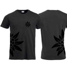 Load image into Gallery viewer, T-shirt Edelweiss, Black Edition, chest and side large