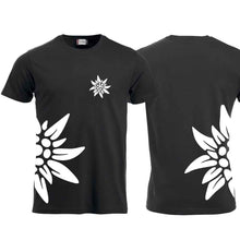 Load image into Gallery viewer, Edelweiss T-shirt, black, large chest and side