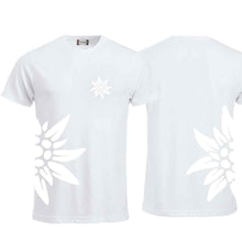 Load image into Gallery viewer, Edelweiss T-shirt, White Edition, large chest and side