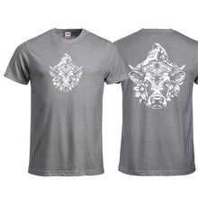 Lade das Bild in den Galerie-Viewer, T-Shirt Graumeliert mit Schweizer Kuh und Matterhorn
