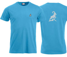 Lade das Bild in den Galerie-Viewer, Premium T-Shirt Unisex Türkis, mit Logo Rücken