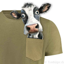 Lade das Bild in den Galerie-Viewer, T-Shirt mit Kuh in der Tasche (Taschentier)