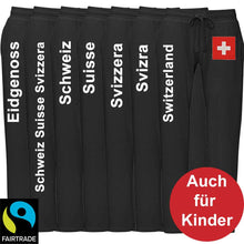Lade das Bild in den Galerie-Viewer, Trainerhose Black Edition Bio & Fairtrade mit Schweizerkreuz und Text