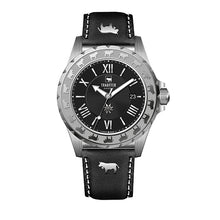 Lade das Bild in den Galerie-Viewer, Herrenuhr mit Lederarmband "Kuh" Schwarz und silber