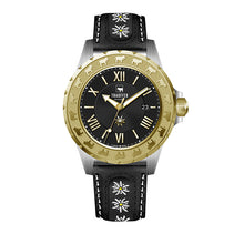 Lade das Bild in den Galerie-Viewer, Edelweiss Damenuhr Gold mit Edelweiss Band Schwarz von Trauffer