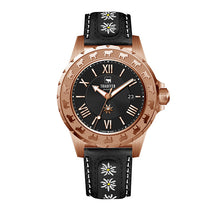 Lade das Bild in den Galerie-Viewer, Edelweiss Damenuhr Roségold mit Edelweiss Band schwarz von Trauffer