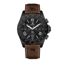 Lade das Bild in den Galerie-Viewer, Chronograf Black Edition Swiss Made, braunes Lederarmband