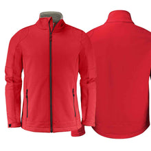 Charger l'image dans la galerie, Softshell Jacke mit Stretchanteil. Zweifarbiger Reissverschluss vorne und an den Taschen. Ärmel mit Klett verstellbar und Kordelzug im Bund. Mit verschiedenfarbigen Reissverschluss Zippern kann die Jacke den Firmenfarben angepasst werden.