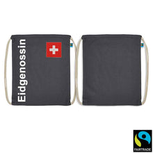 Lade das Bild in den Galerie-Viewer, Turnsack Graphitfarben mit Schweizerkreuz und Text Eidgenossin