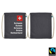 Lade das Bild in den Galerie-Viewer, Turnsack Graphitfarben mit Schweizerkreuz im Pass Design