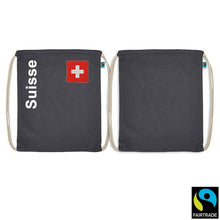 Lade das Bild in den Galerie-Viewer, Turnsack Graphitfarben mit Schweizerkreuz und Text Suisse