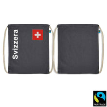 Lade das Bild in den Galerie-Viewer, Turnsack Graphitfarben mit Schweizerkreuz und Text Svizzera