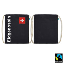 Lade das Bild in den Galerie-Viewer, Turnsack Schwarz mit Schweizerkreuz und Text Eidgenossin