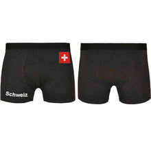Lade das Bild in den Galerie-Viewer, Unterhose Schwarz mit Schweizerkreuz und Text Schweiz