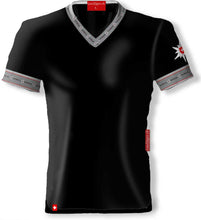 Lade das Bild in den Galerie-Viewer, T-Shirt Schwarz mit V-Ausschnitt Edelweiss Anthrazit